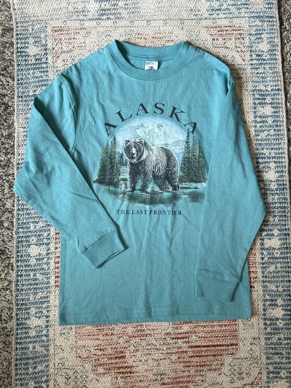 🏔️ALASKA Vintage Outdoor Travel Graphic Long-Sleeve Kids Tee - Boys Ages 6-8